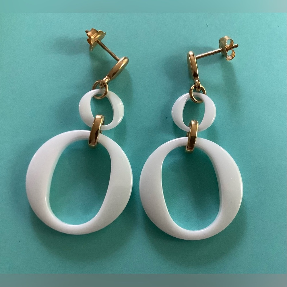 STEELX White Ceramic Hoop Drop Earrings.